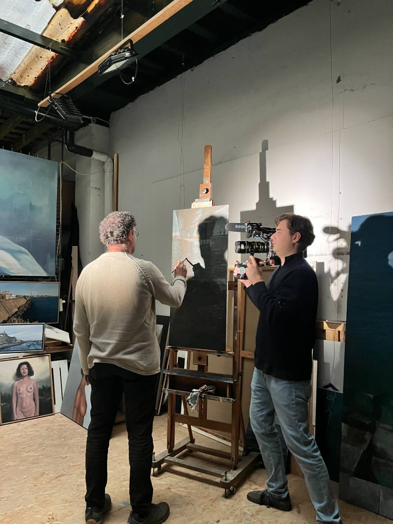 Filming at the easel